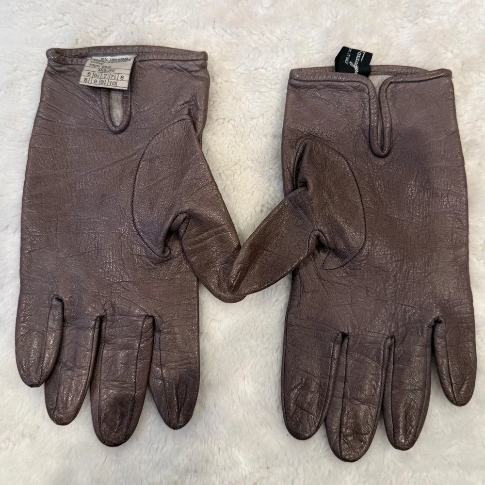 Vintage Emporio Armani Leather Gloves Brown Eagle Logo Made in Italy Size M